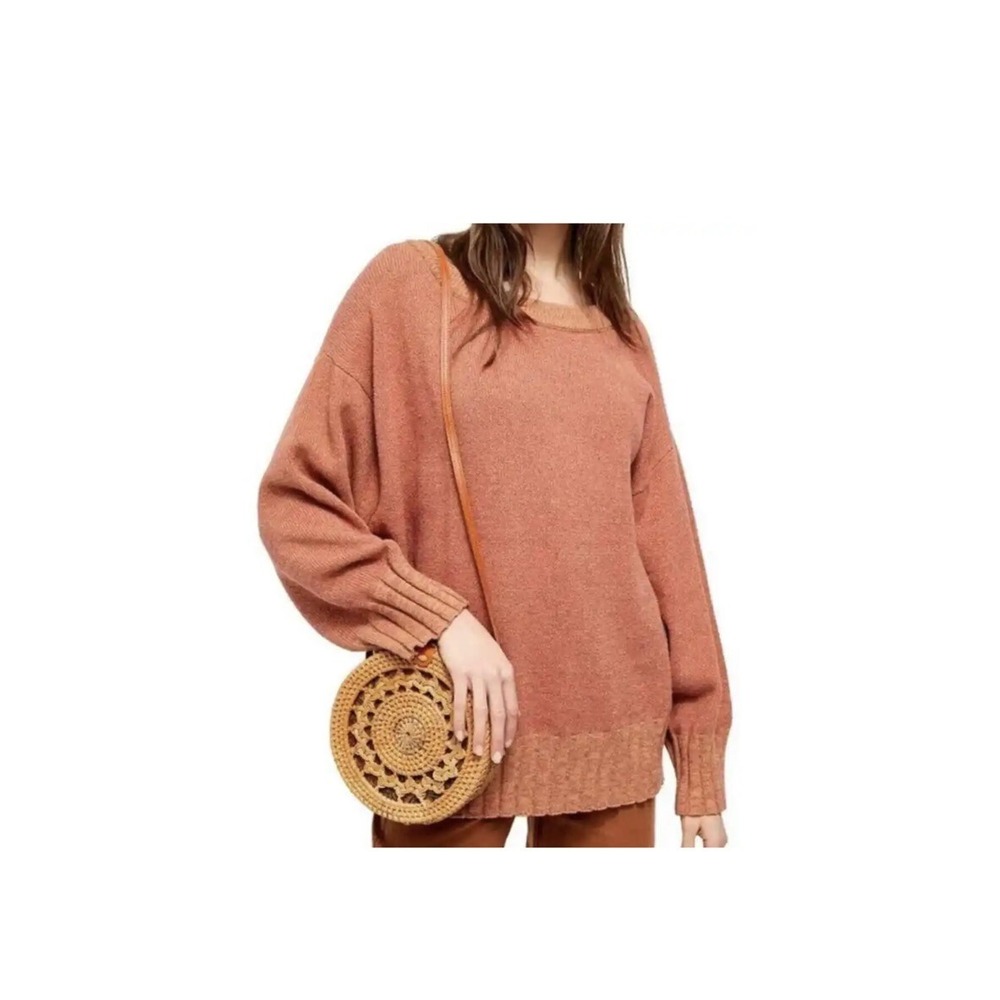 Free People Womens Pullover Boat Neck Long Sleeve Brown Size Large